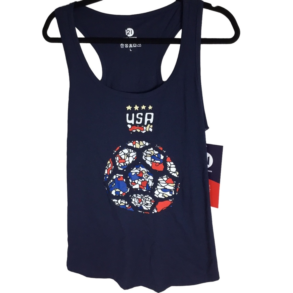 Round21 USA Tank top size large unisex dark blue, red, white, blue WORLD CUP